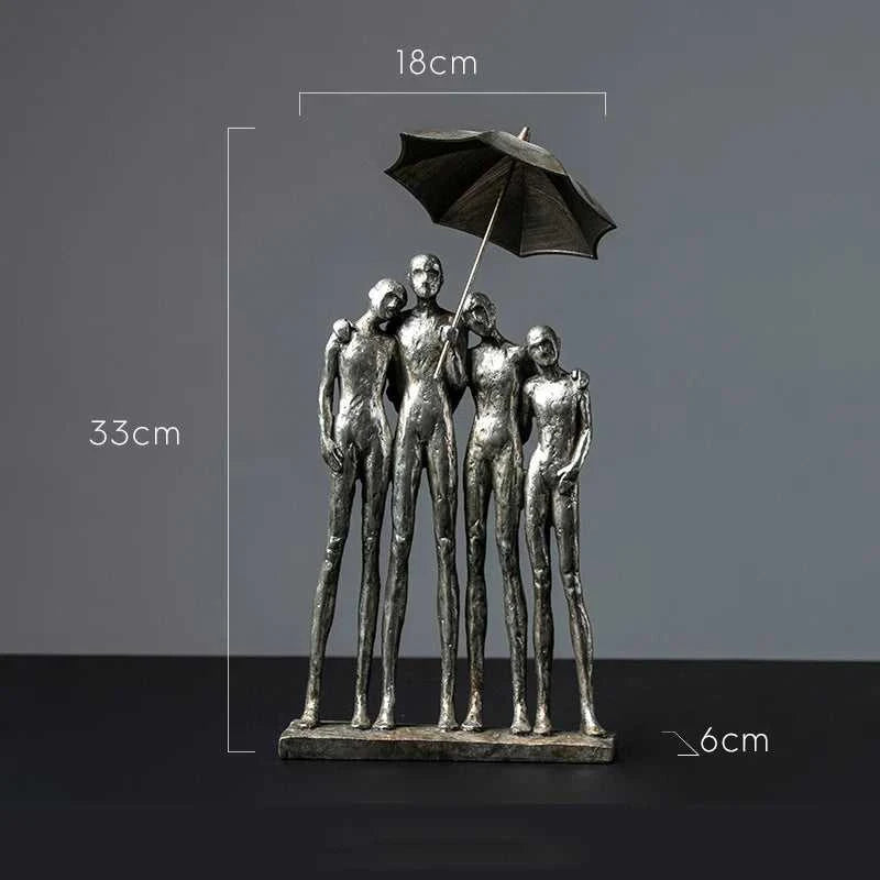 Family Figures Under Umbrella Statue Desk Decoration Ornaments Protector Abstract Character Resin Sculpture Room Aesthetic Decor 14:200006151#A sculptures