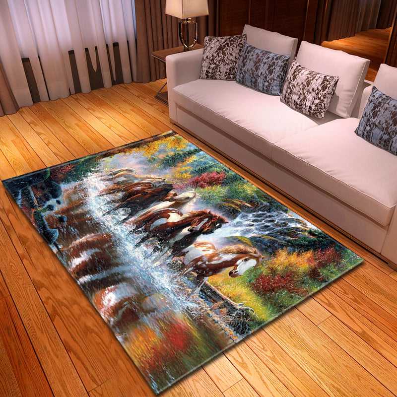 Herd of horses river painting animal print carpet – Odyssey horse print rug