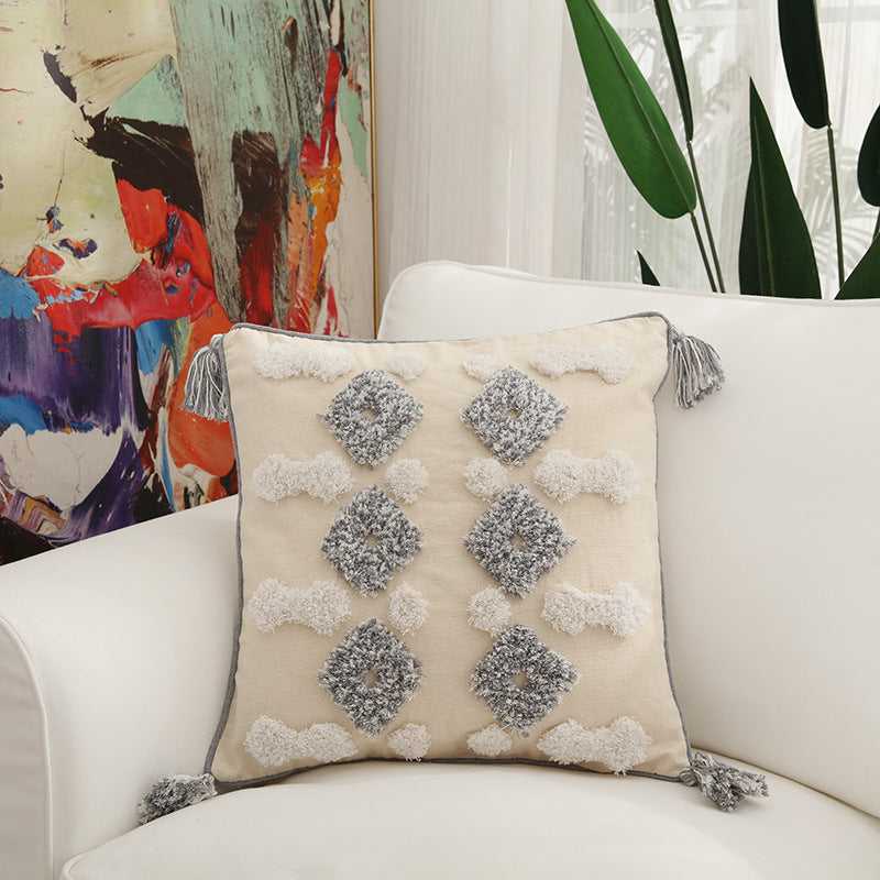 Cotton Pillow Embroidery Home Pillow CJJJJFZT00473-Grey-4 style-45X45cm Cushion Covers