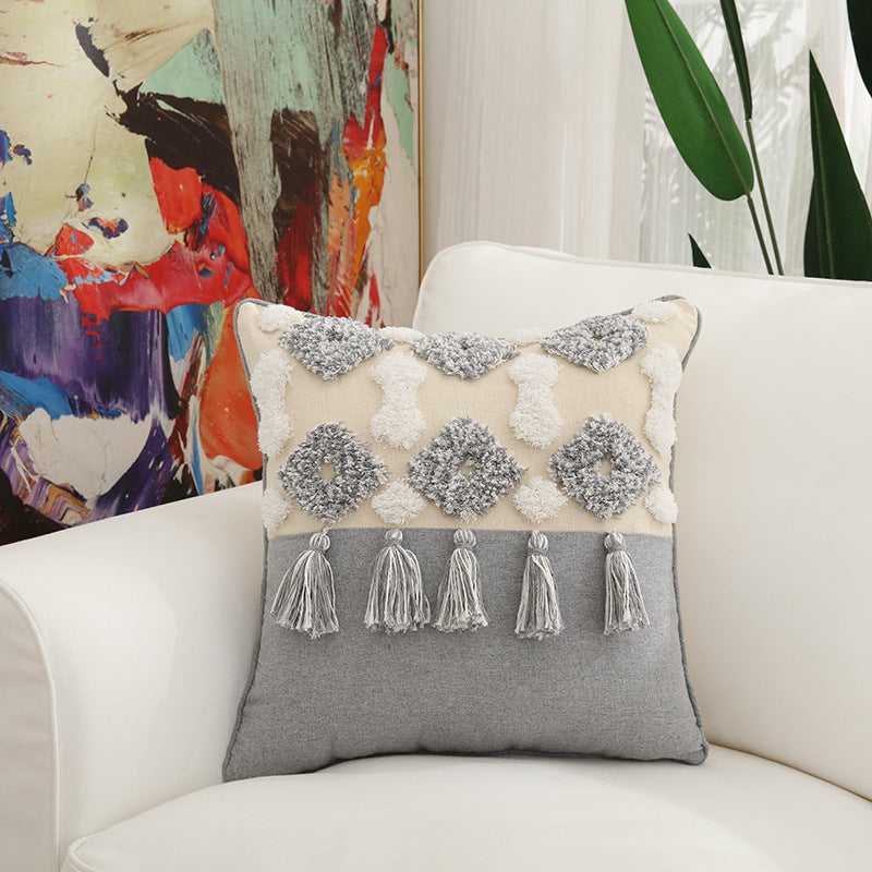 Cotton Pillow Embroidery Home Pillow CJJJJFZT00473-Grey-4 style-45X45cm Cushion Covers