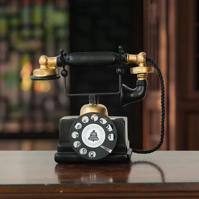 Nordic retro old craft ornaments vintage telephone ornaments, resin crafts, household bedroom living room phone Shape decoration 14:200006152#B sculptures