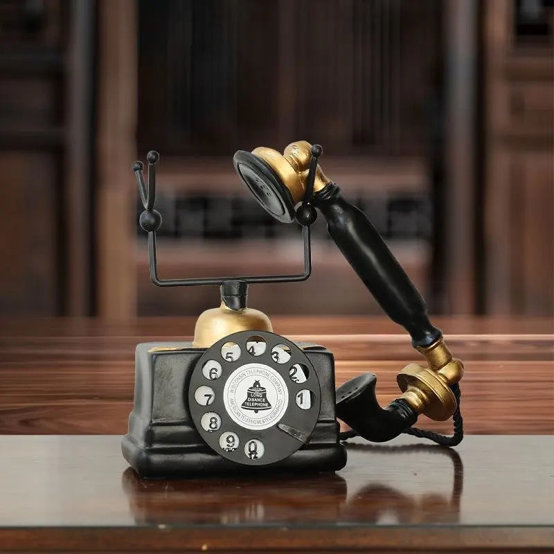 Nordic retro old craft ornaments vintage telephone ornaments, resin crafts, household bedroom living room phone Shape decoration 14:200006152#B sculptures
