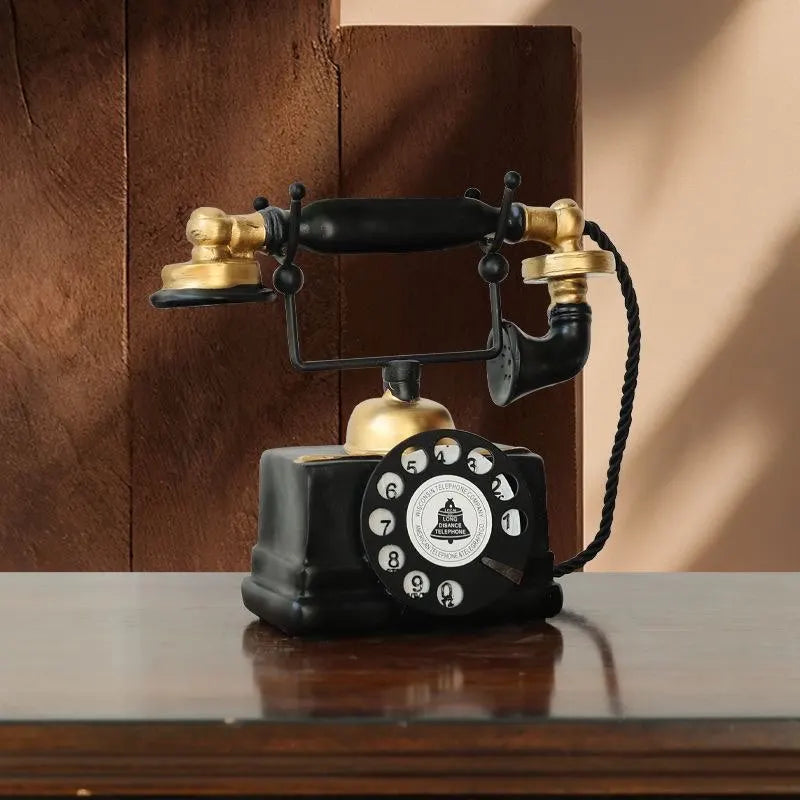 Nordic retro old craft ornaments vintage telephone ornaments, resin crafts, household bedroom living room phone Shape decoration 14:200006152#B sculptures