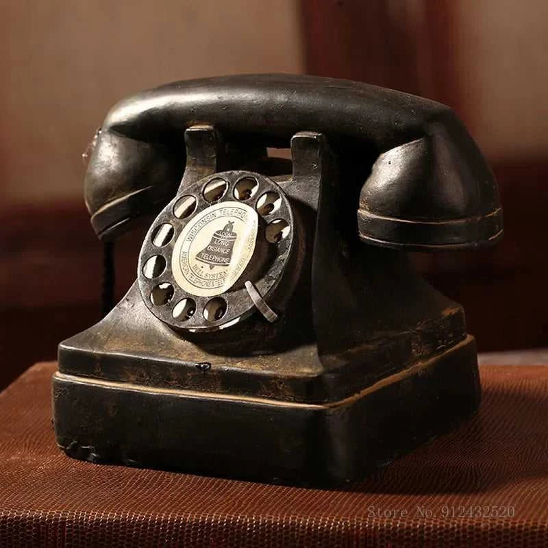 Nordic retro old craft ornaments vintage telephone ornaments, resin crafts, household bedroom living room phone Shape decoration 14:200006152#B sculptures