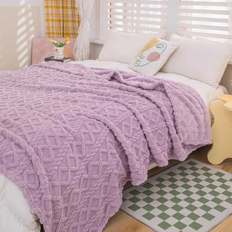 Cora Double-Sided Flannel Velvet Blanket - Diamond Pattern Luxury Throw 14:496#Purple;5:596#39.37inX59.06in Blankets & Throws