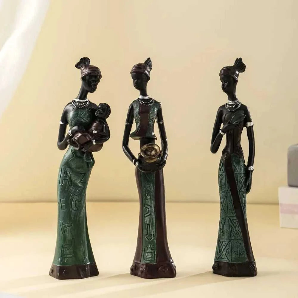 African Black Woman Figurines Sculptures Friends Gift Home Ornamenten Hars Retro Ambachten Accessories Shelf Decoration 14:200006152#Green sculptures