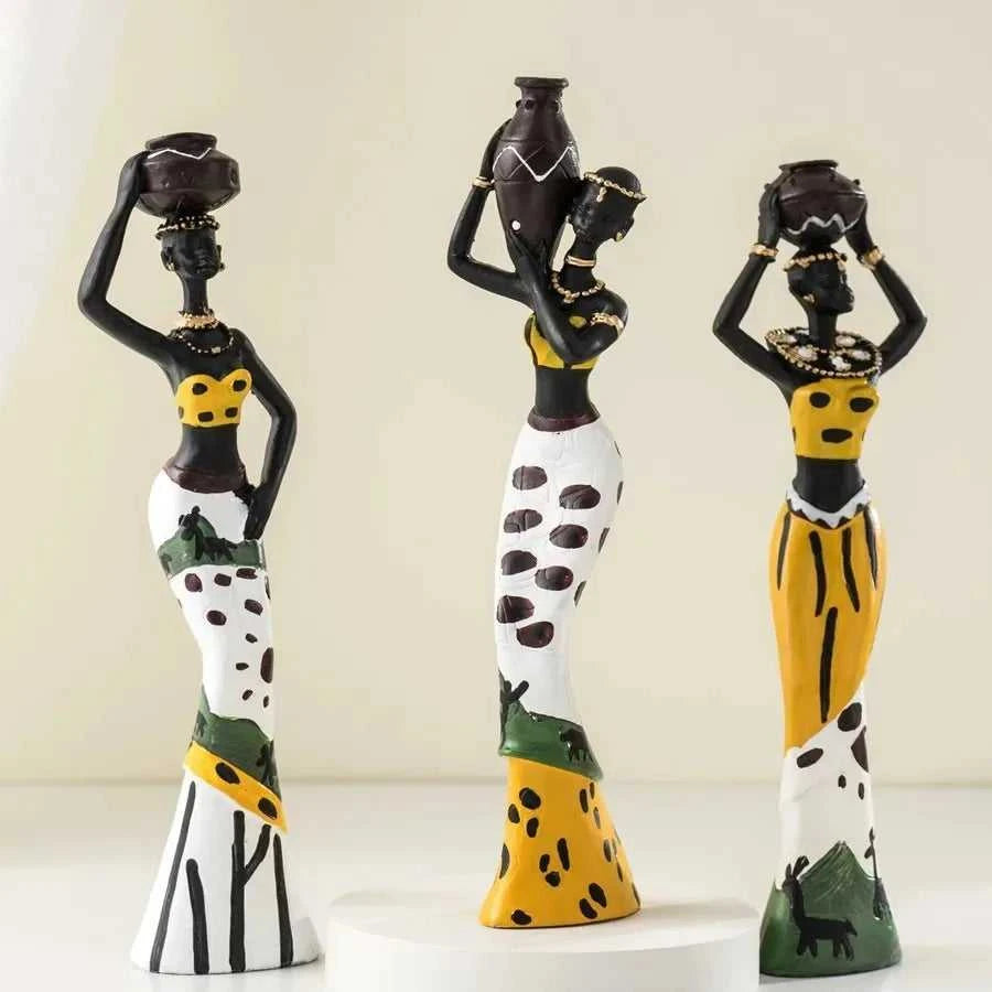 African Black Woman Figurines Sculptures Friends Gift Home Ornamenten Hars Retro Ambachten Accessories Shelf Decoration 14:200006152#Green sculptures