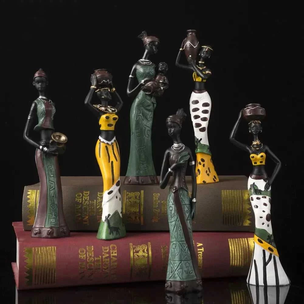 African Black Woman Figurines Sculptures Friends Gift Home Ornamenten Hars Retro Ambachten Accessories Shelf Decoration 14:200006152#Green sculptures