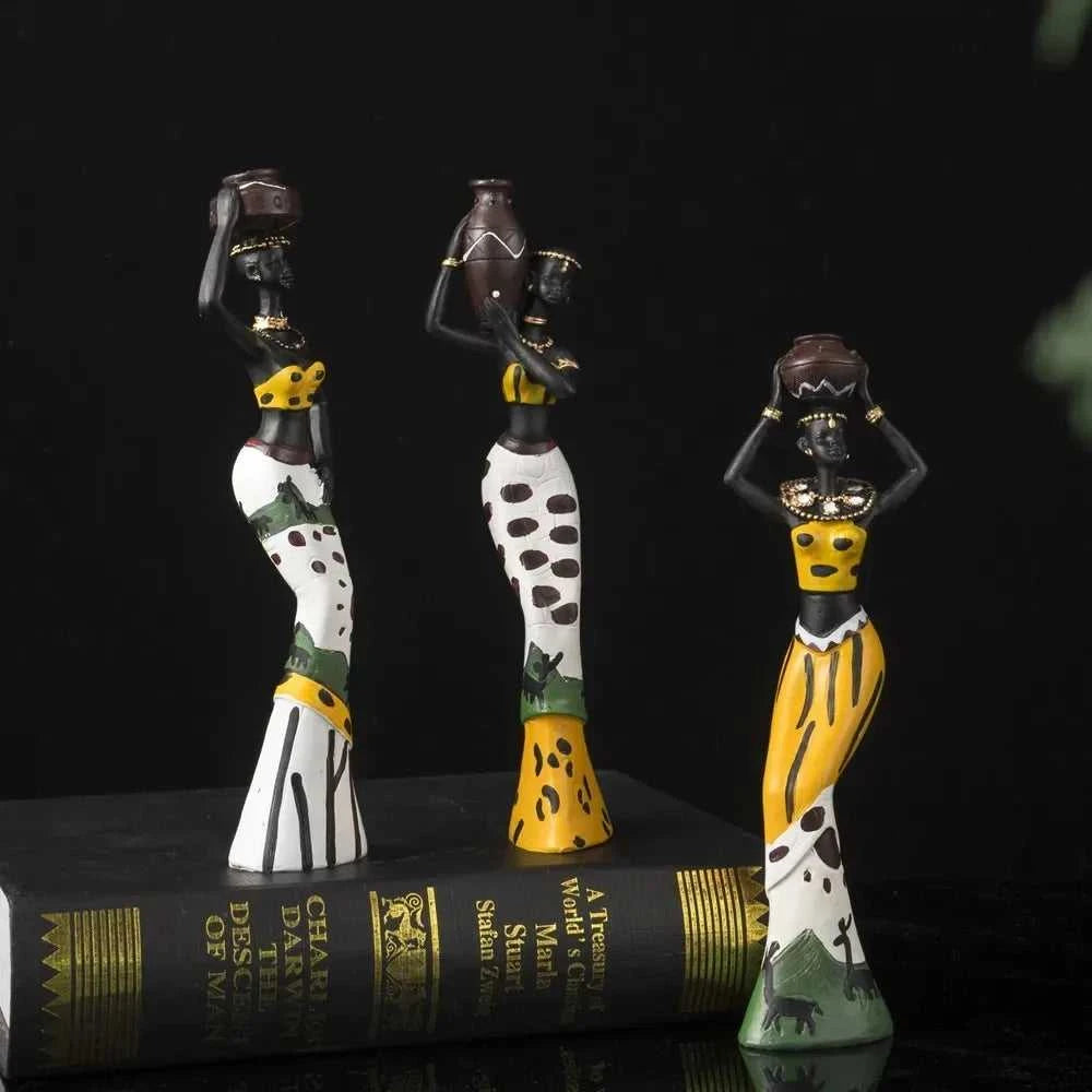 African Black Woman Figurines Sculptures Friends Gift Home Ornamenten Hars Retro Ambachten Accessories Shelf Decoration 14:200006152#Green sculptures