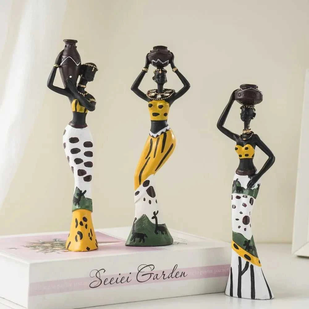 African Black Woman Figurines Sculptures Friends Gift Home Ornamenten Hars Retro Ambachten Accessories Shelf Decoration 14:200006152#Green sculptures