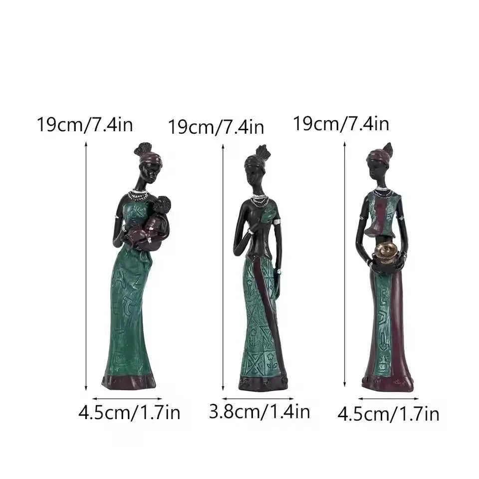 African Black Woman Figurines Sculptures Friends Gift Home Ornamenten Hars Retro Ambachten Accessories Shelf Decoration 14:200006152#Green sculptures