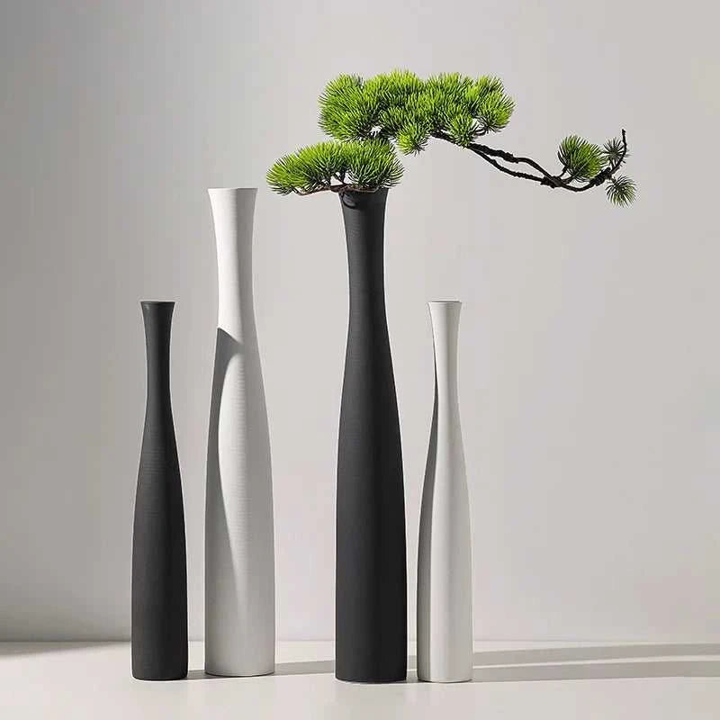 40cm Modern Ceramic Vase White Black Plants Ornaments Minimalist Vase for Living Room Home Office Party Decoration Flower Bottle 14:366#black Vases