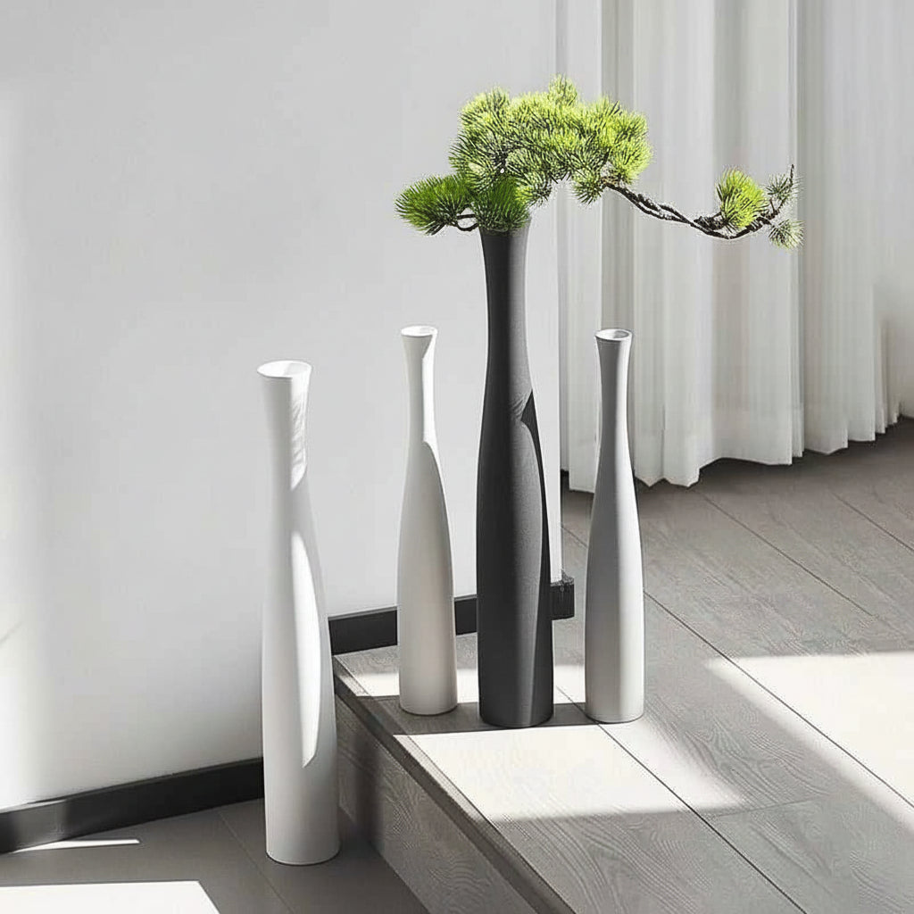 40cm Modern Ceramic Vase White Black Plants Ornaments Minimalist Vase for Living Room Home Office Party Decoration Flower Bottle 14:366#black Vases