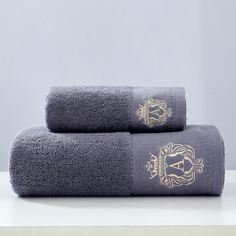 Austin premium cotton bath towel set in grey – embroidered crown design, plush and absorbent luxury bathroom towels
