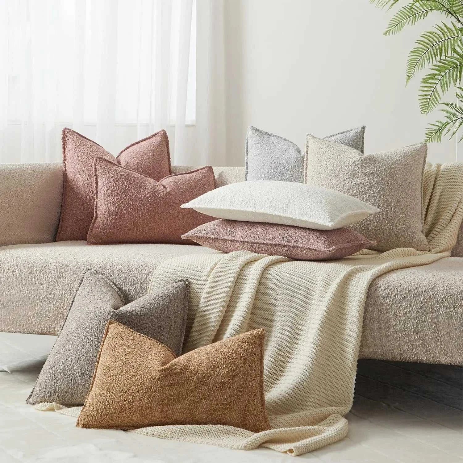 Axis Boucle Cushion Cover - Textured Throw Pillow Case with Edge Detail 14:193#Color 01;5:202139812#1pc 45X45cm Cushion Covers