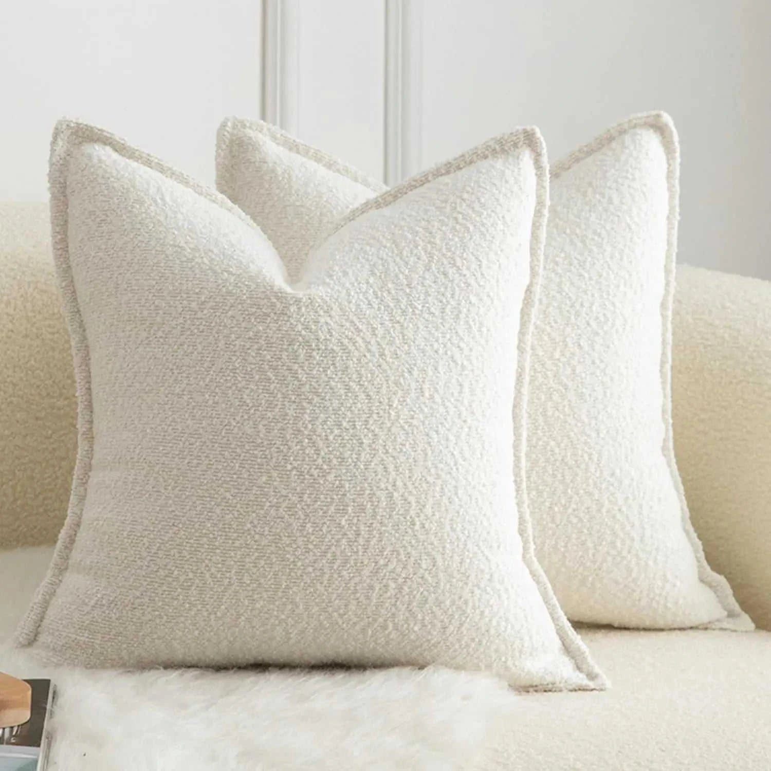Axis Boucle Cushion Cover - Textured Throw Pillow Case with Edge Detail 14:193#Color 01;5:202139812#1pc 45X45cm Cushion Covers