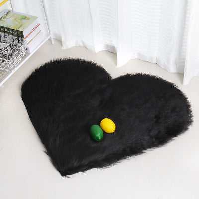 Birino heart shaped faux sheepskin rug in black, fluffy carpet for bedroom or living room
