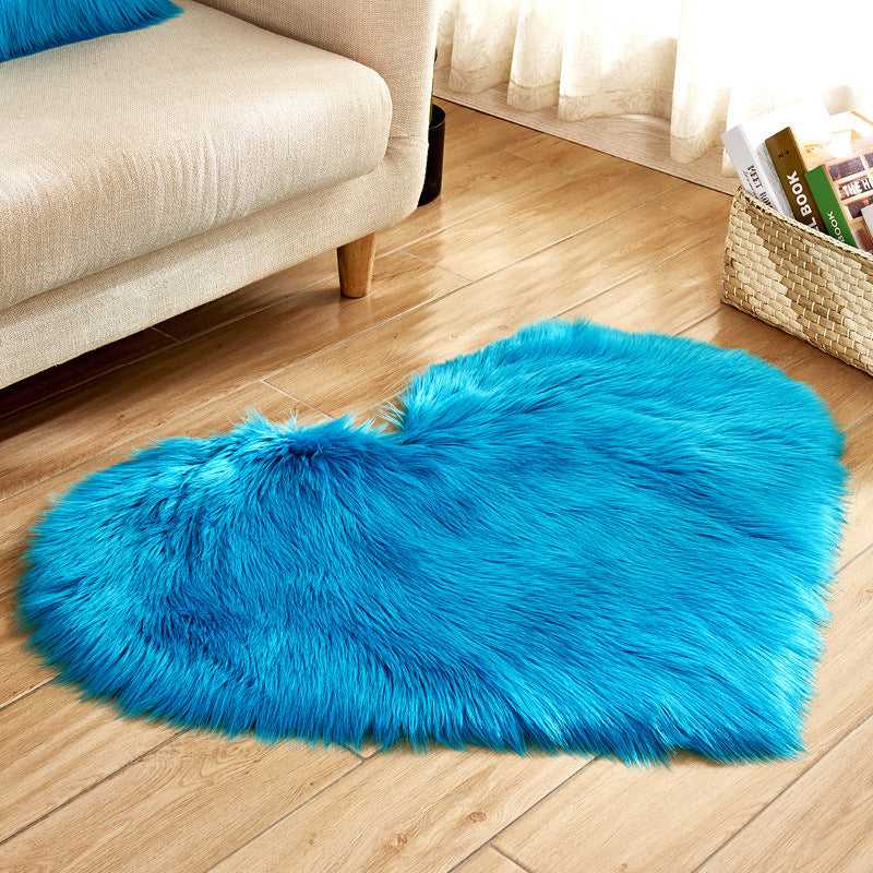 Birino heart shaped fluffy carpet in dark blue, faux sheepskin rug for bedroom floor