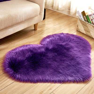 Birino heart shaped shaggy rug in purple, soft faux sheepskin carpet for home decor