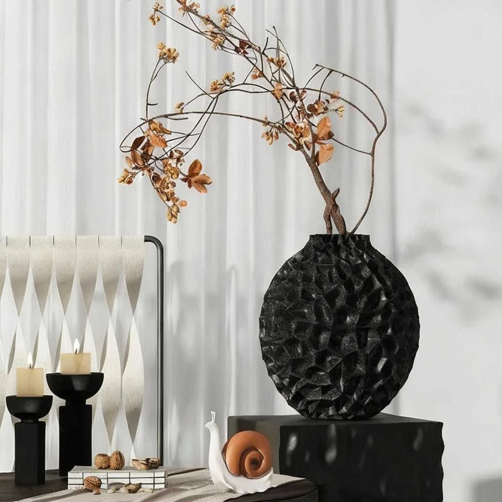 Panal Honeycomb Ceramic Vase - Modern Textured Porcelain Flower Vase 14:29#Orange-S vase