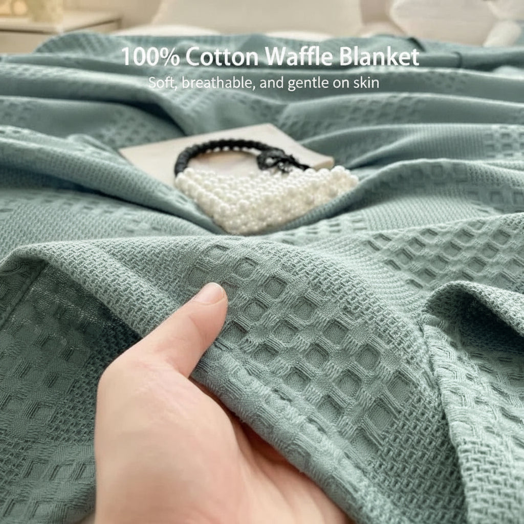 Brezella Cotton Throw Blanket Soft Breathable Waffle Blanket for Twin Queen King Bed Decorative Plaid Sofa Blankets Summer Throws 14:366#Yellow;5:594#200x230cm Blankets & Throws