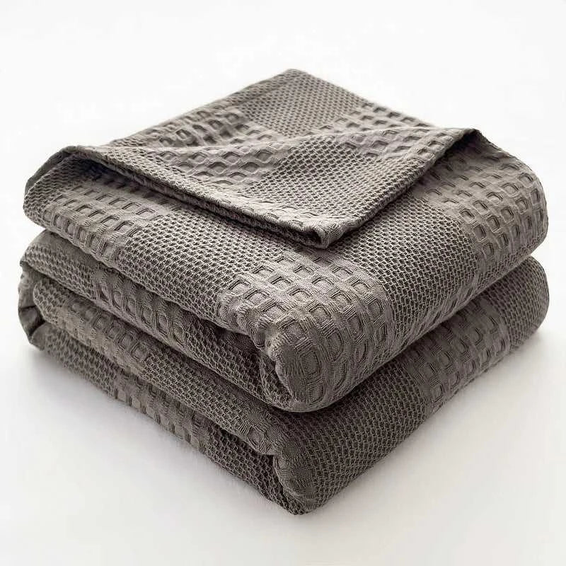 Brezella Cotton Throw Blanket Soft Breathable Waffle Blanket for Twin Queen King Bed Decorative Plaid Sofa Blankets Summer Throws 14:366#Yellow;5:594#200x230cm Blankets & Throws