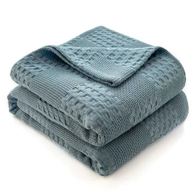 Brezella Cotton Throw Blanket Soft Breathable Waffle Blanket for Twin Queen King Bed Decorative Plaid Sofa Blankets Summer Throws 14:366#Yellow;5:594#200x230cm Blankets & Throws