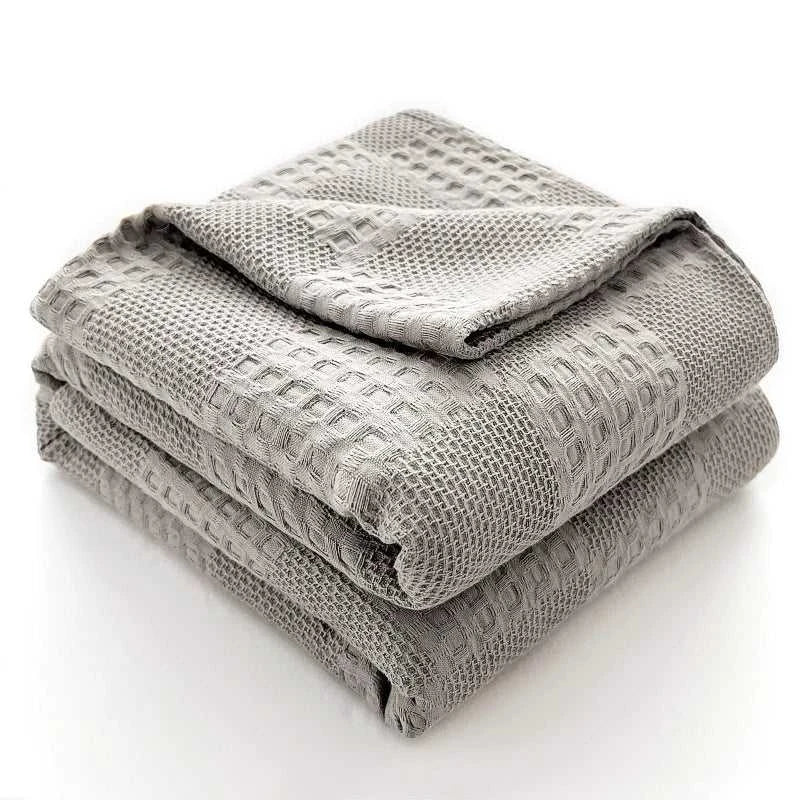 Brezella Cotton Throw Blanket Soft Breathable Waffle Blanket for Twin Queen King Bed Decorative Plaid Sofa Blankets Summer Throws 14:366#Yellow;5:594#200x230cm Blankets & Throws
