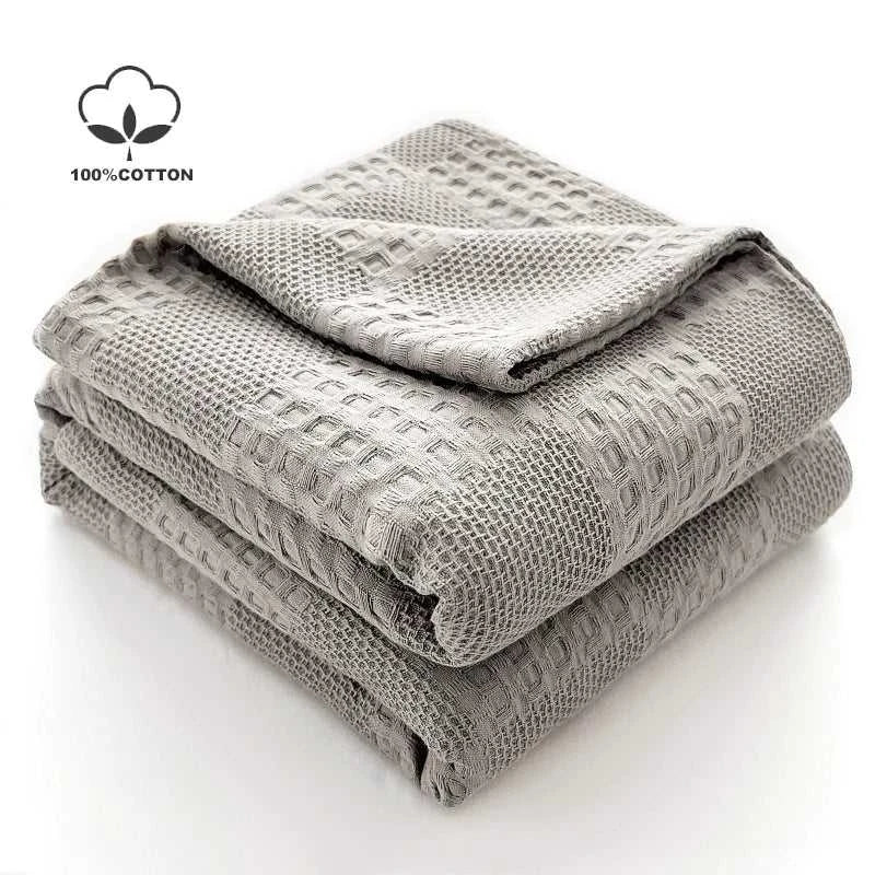 Brezella Cotton Throw Blanket Soft Breathable Waffle Blanket for Twin Queen King Bed Decorative Plaid Sofa Blankets Summer Throws 14:366#Yellow;5:594#200x230cm Blankets & Throws