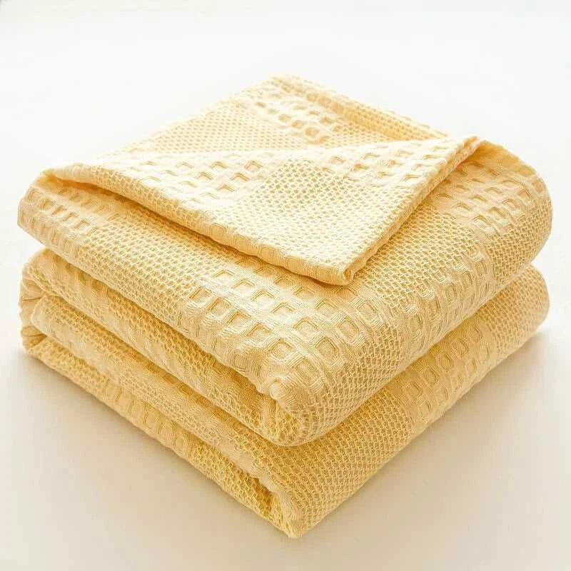 Brezella Cotton Throw Blanket Soft Breathable Waffle Blanket for Twin Queen King Bed Decorative Plaid Sofa Blankets Summer Throws 14:366#Yellow;5:594#200x230cm Blankets & Throws