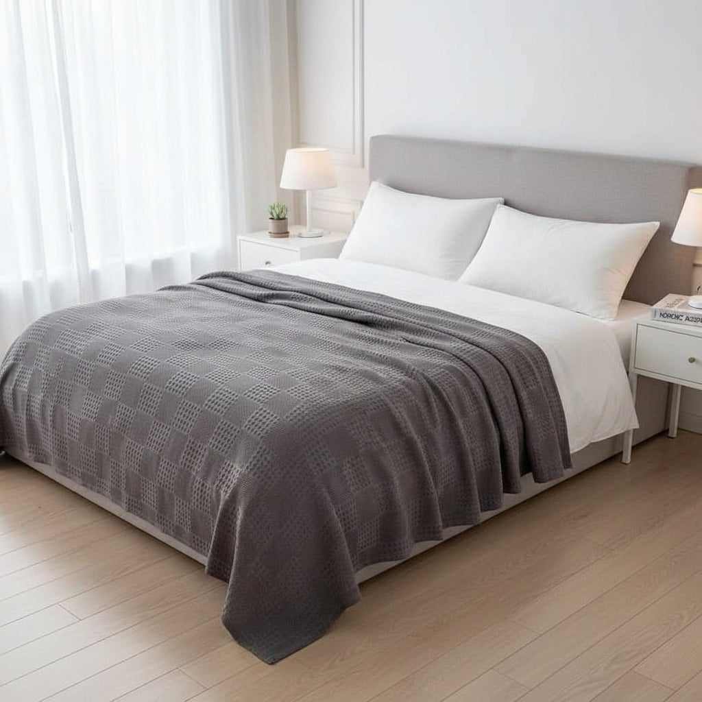 Brezella Cotton Throw Blanket Soft Breathable Waffle Blanket for Twin Queen King Bed Decorative Plaid Sofa Blankets Summer Throws 14:366#Yellow;5:594#200x230cm Blankets & Throws
