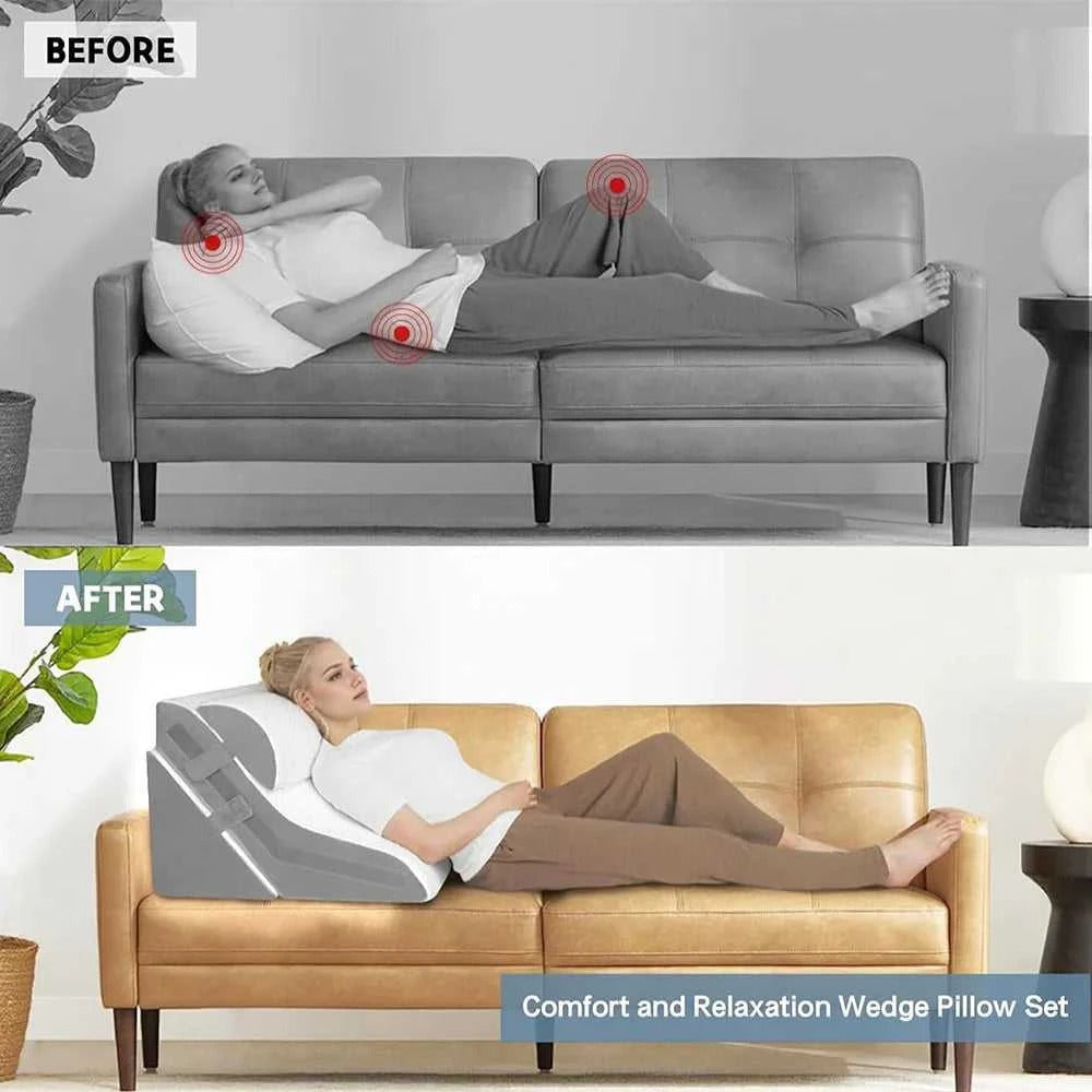 3Pcs/set Wedge Pillow for Sleeping Adjustable Folding Triangle Pillow for Snoring and After Surgery Back Pain Relief Acid Reflux 14:29#Grey and White luxury bedding
