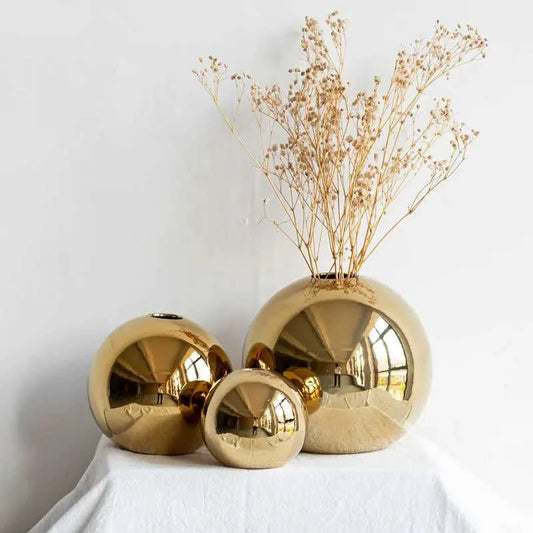 Caleb Gold Ball Ceramic Porcelain Vase - Modern Home Decor & Flower Pot 14:29#small vase