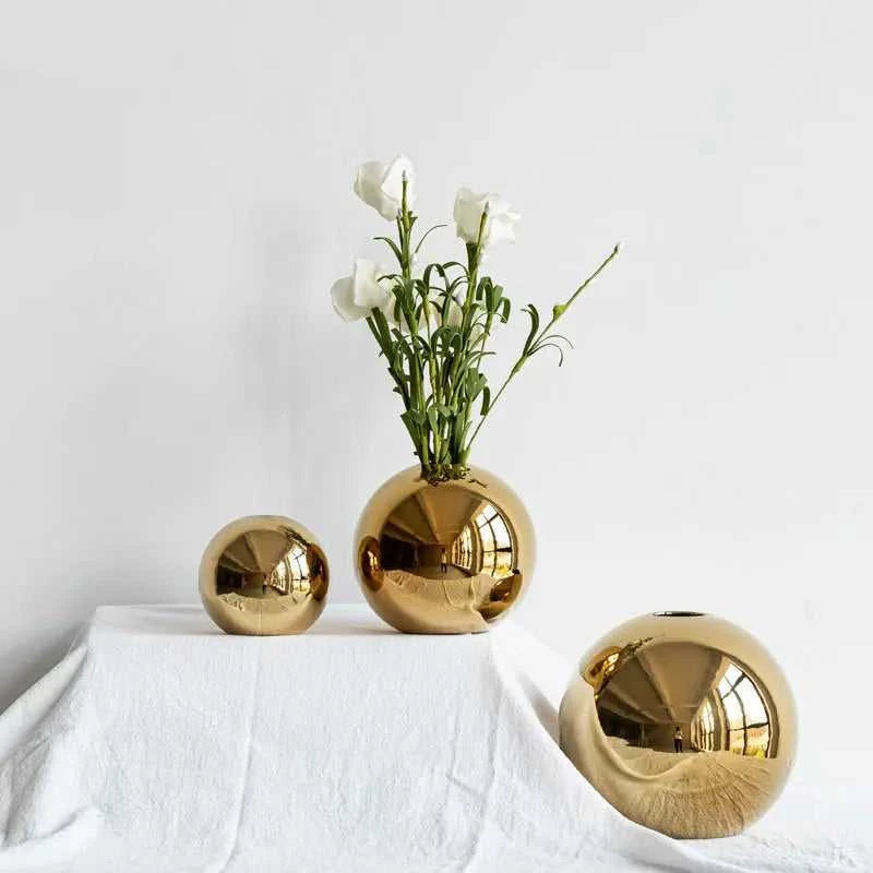 Caleb Gold Ball Ceramic Porcelain Vase - Modern Home Decor & Flower Pot 14:29#small vase