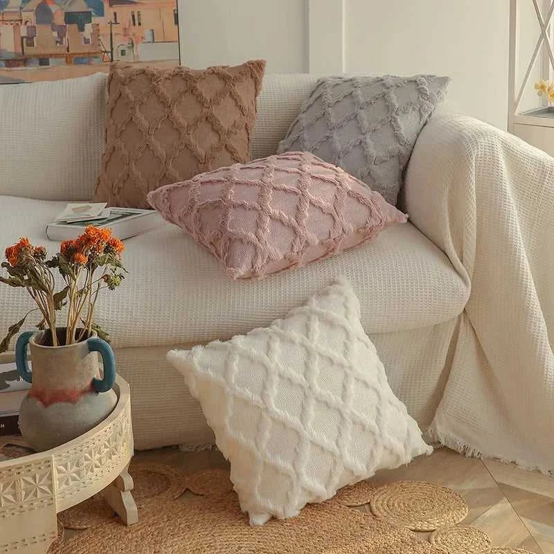 Camari Textured Rattan Throw Pillow Cover - Plush Solid Color Decorative Cushion Case 14:496#brown;5:202949817 Cushion Covers