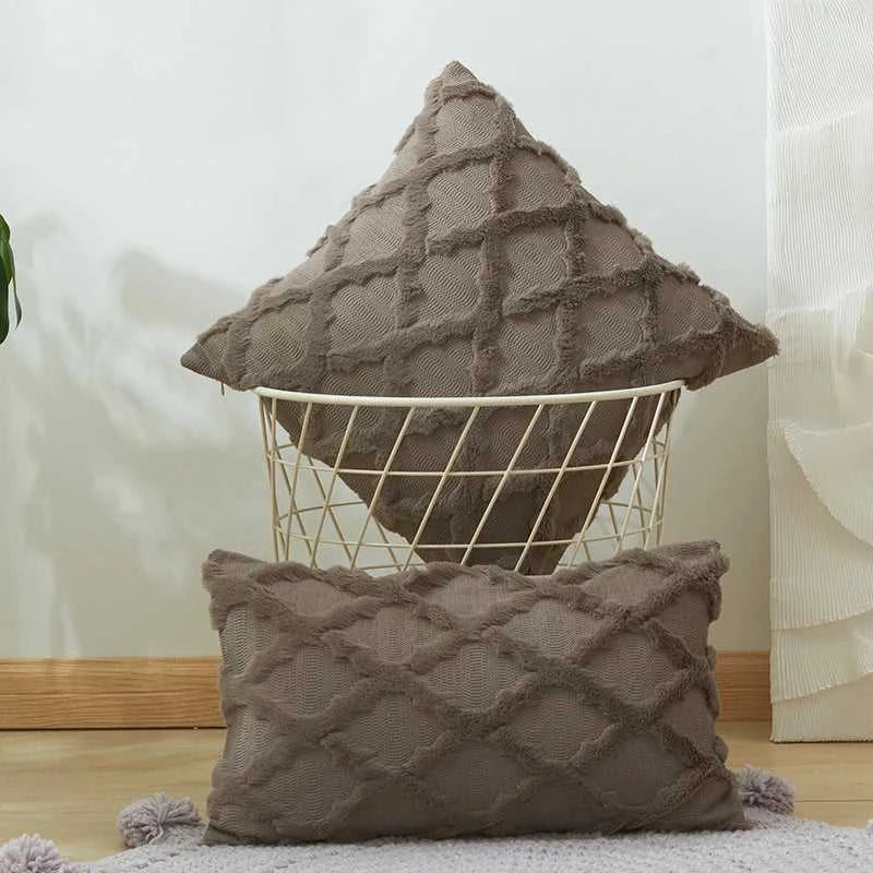 Camari Textured Rattan Throw Pillow Cover - Plush Solid Color Decorative Cushion Case 14:496#brown;5:202949817 Cushion Covers