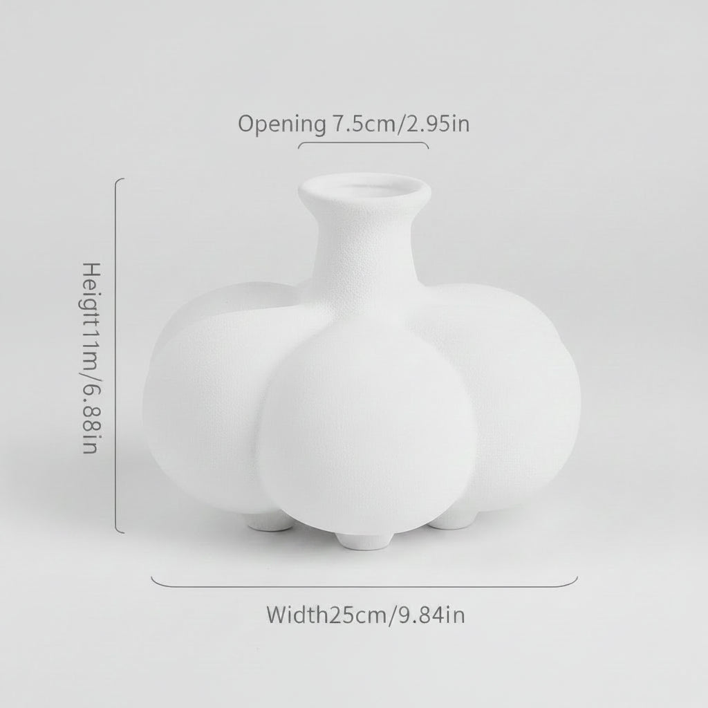 Ceramic Vase White Garlic Flower Vase Abstract Geometric Porcelain Pot Floral Arrangement Accessories Home Decoration 14:200006151#25x17.5cm vase