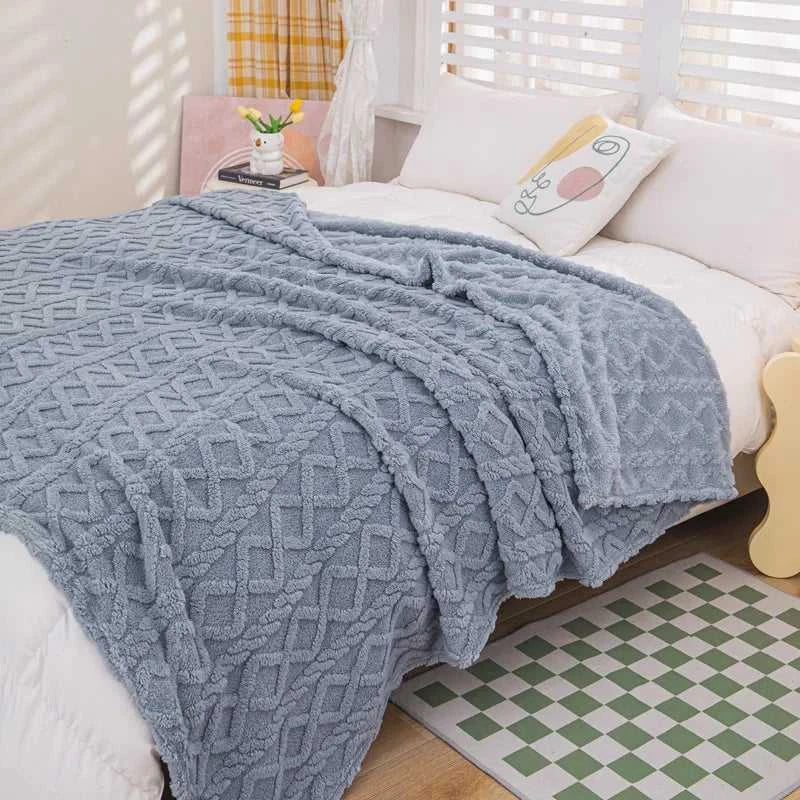 Cora Double-Sided Flannel Velvet Blanket - Diamond Pattern Luxury Throw 14:496#Purple;5:596#39.37inX59.06in Blankets & Throws