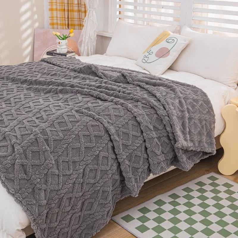 Cora Double-Sided Flannel Velvet Blanket - Diamond Pattern Luxury Throw 14:496#Purple;5:596#39.37inX59.06in Blankets & Throws