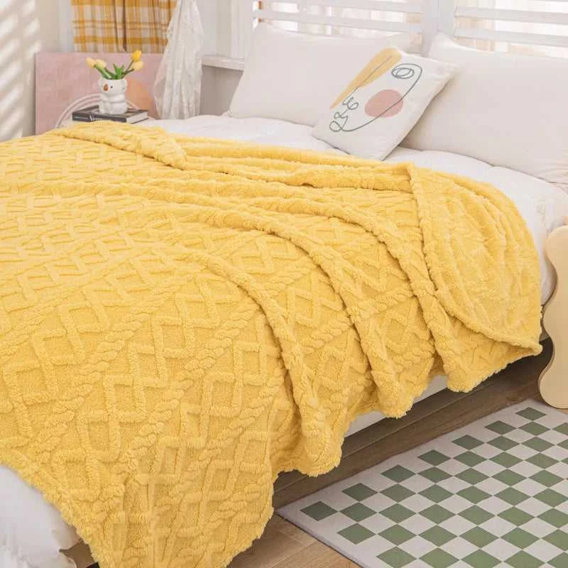 Cora Double-Sided Flannel Velvet Blanket - Diamond Pattern Luxury Throw 14:496#Purple;5:596#39.37inX59.06in Blankets & Throws