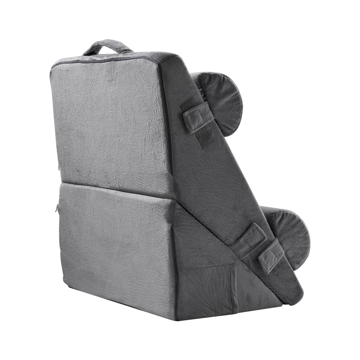 Cosa adjustable wedge pillow set showing back view with zipper cover and carry handle, dark grey