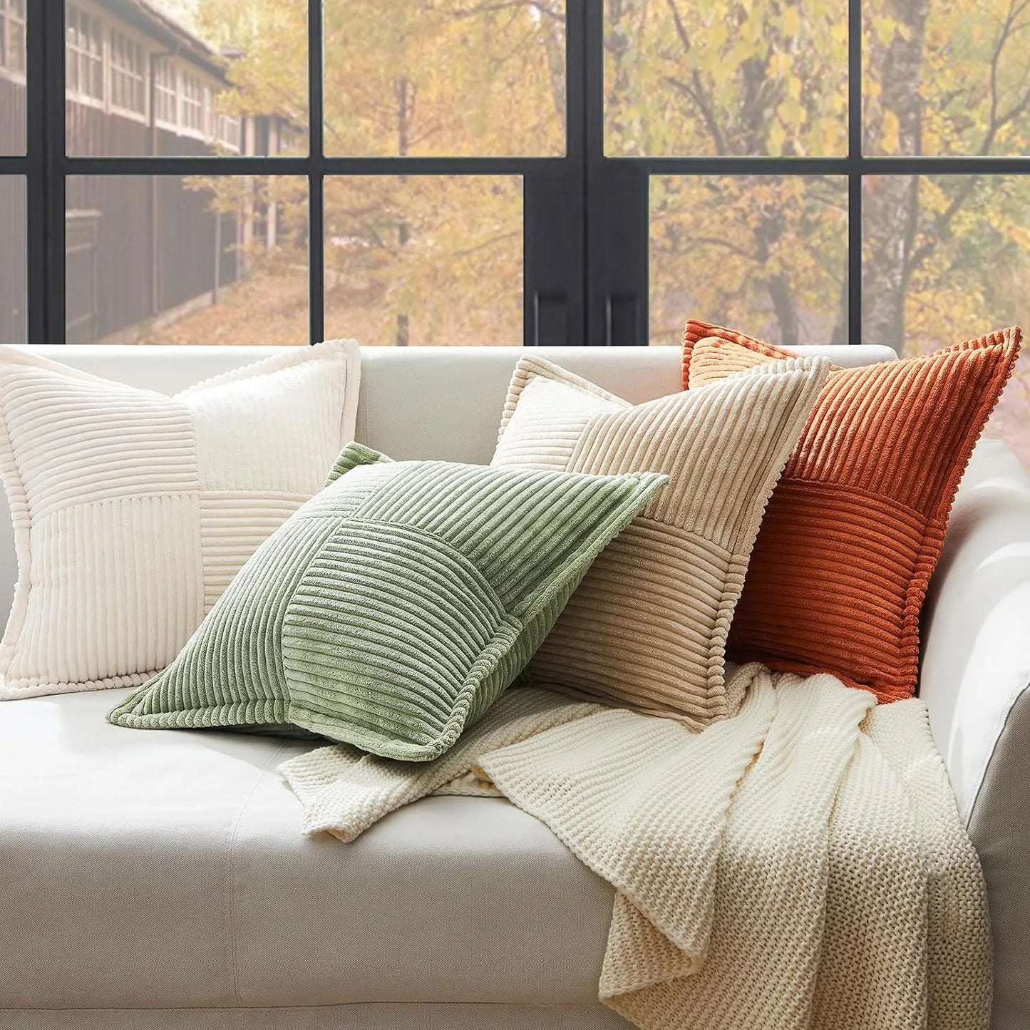 Corduroy Pillow Covers Super Soft Boho Striped Pillow Covers Broadside Decorative Textured Christmas Throw Pillows For Couch Cushion Livingroom