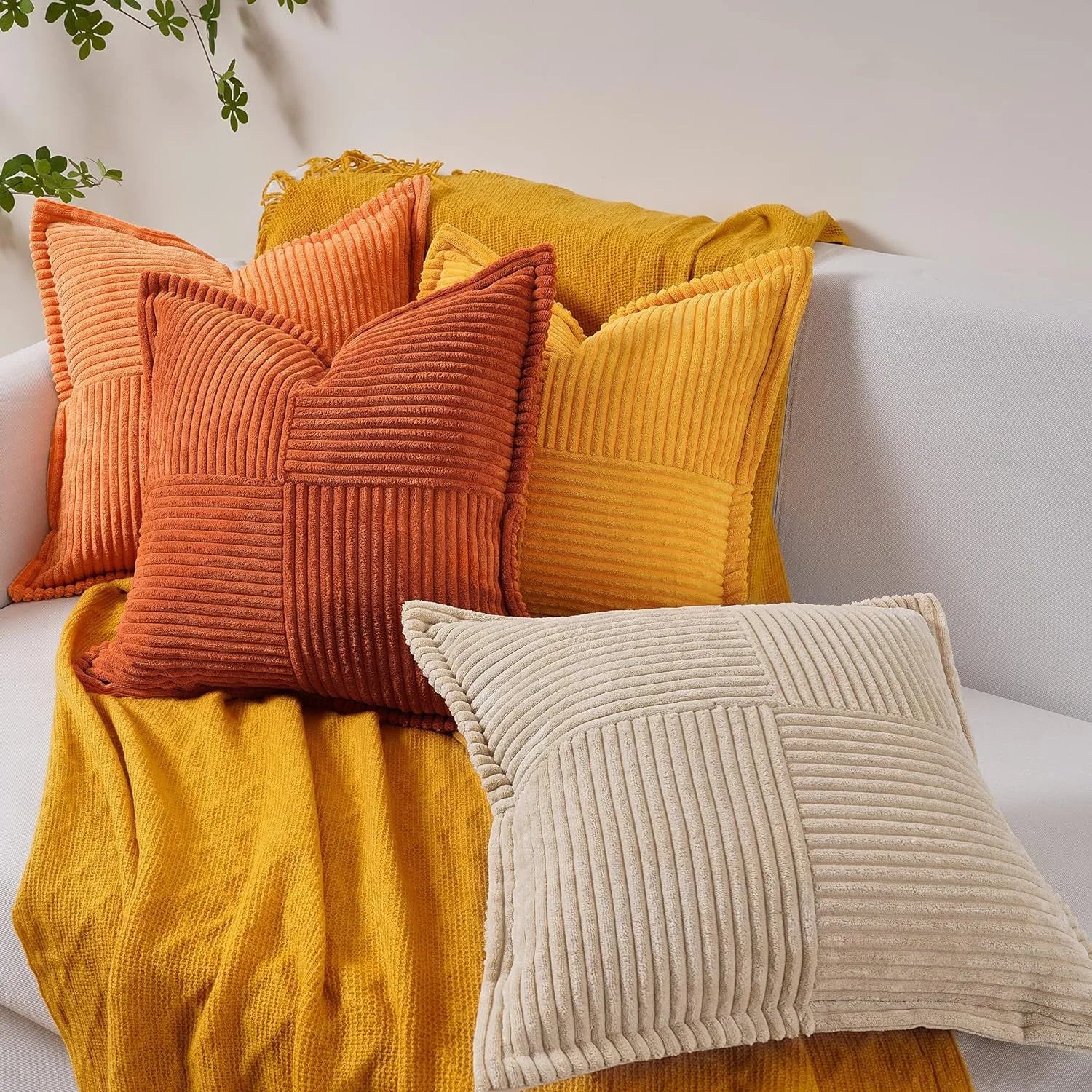 Corduroy Pillow Covers Super Soft Boho Striped Pillow Covers Broadside Decorative Textured Christmas Throw Pillows For Couch Cushion Livingroom