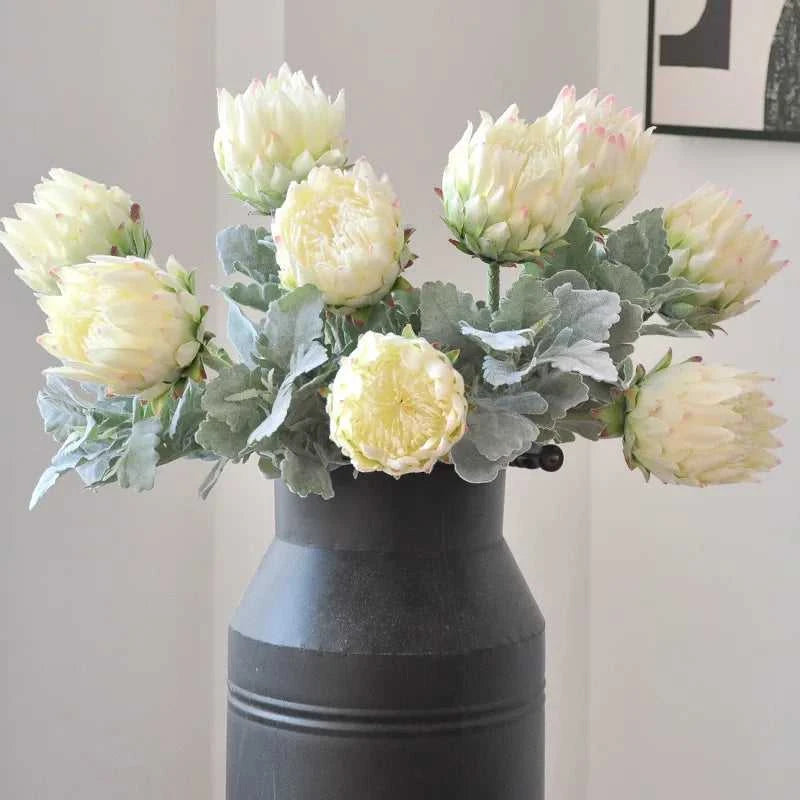 Moso Artificial King Protea 25 Inch - Faux Flower for Wedding & Home Decor 14:193#white powder Artificial Flowers