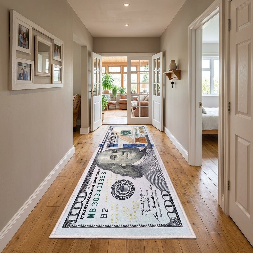 Don 100 Dollar Bill Rug – Non-Slip Entryway Runner by Essina