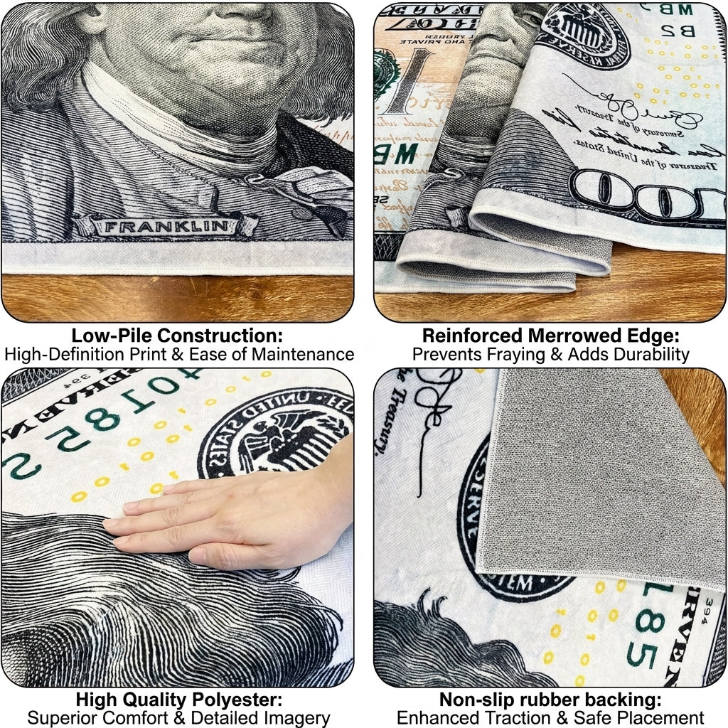 Don Dollar Bill Rug Non-Slip Rubber Backing Detail