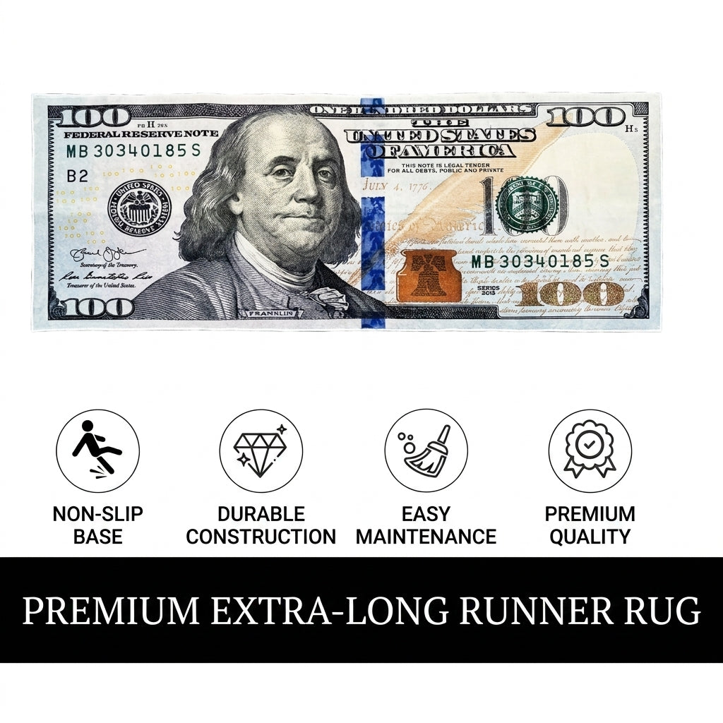 Don 100 Dollar Bill Rug – 6FT x 2FT Anti-Slip Durable Area Runner by Essina