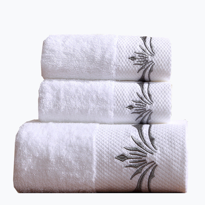 Dorie embroidered bath towel set – hotel quality white cotton towels with silver floral detail