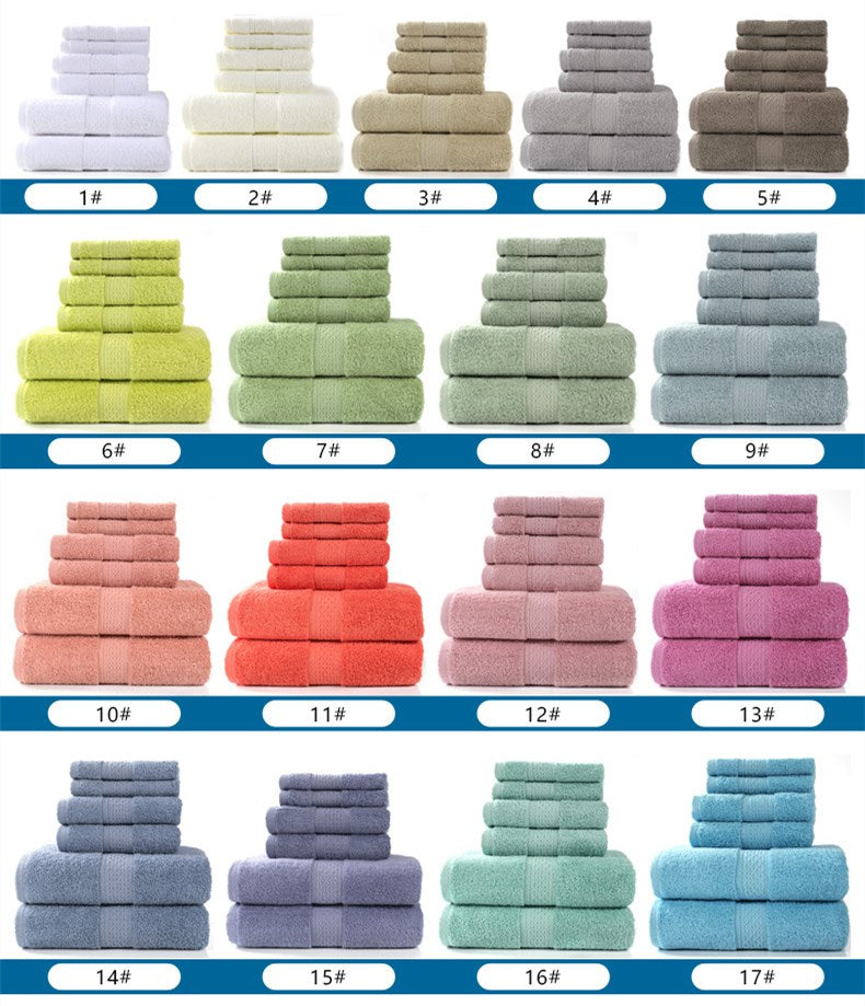 Famy luxury cotton bath towel set of 6 available in 17 colors including white, beige, grey, green, blue, pink, orange, red and more