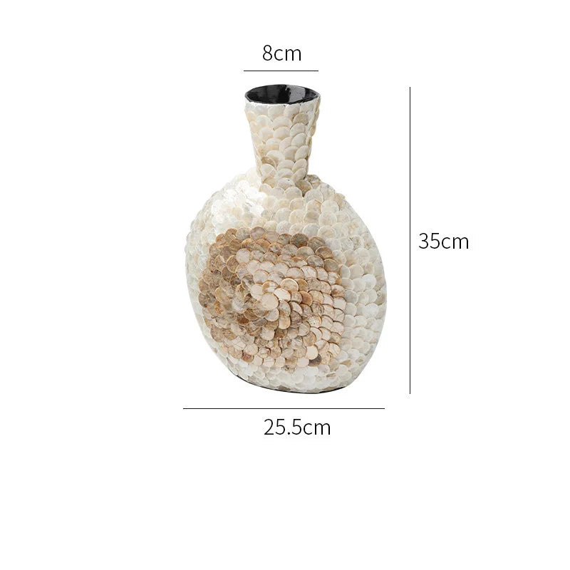 Maccy Decorative Vase — texture detail, gold shell art luxury home accent piece with details.